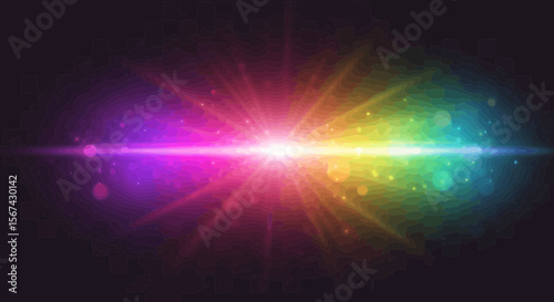 Vibrant light burst illustration with rainbow gradient on a dark backdrop