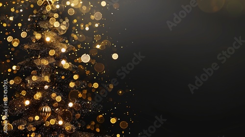 Luxury Black & Gold Christmas Tree Background – Elegant Festive HD Wallpaper for Holiday Cards, Social Media & Event Decor