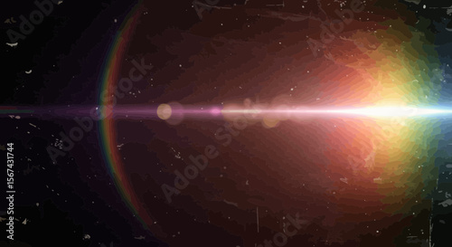 Vibrant and dynamic colorful lens flare effect on a distressed space background