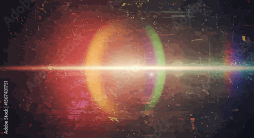 Dramatic light flare effect on a textured dark background and vintage effect
