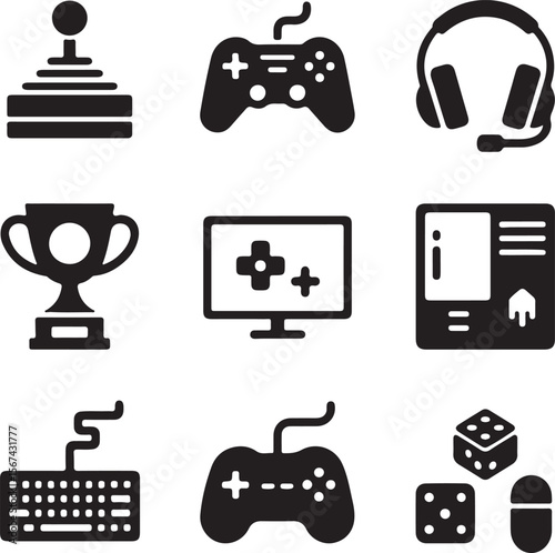 Gaming Icons Joystick, Controller, Headset, Trophy, Computer, Keyboard, Dice
