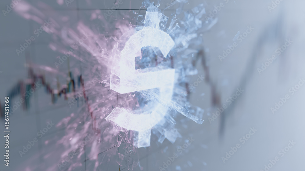 Obraz premium Glowing dollar sign symbol shattering with stock market chart background