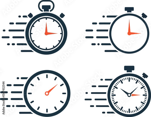 Time Management Icons Stopwatch, Clock, Speed, Efficiency, Productivity
