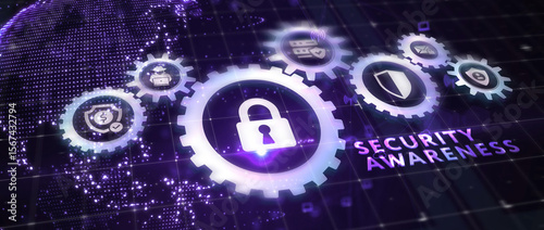 Inscription Security Awareness. Information Security Skills Management Service. 3d illustration