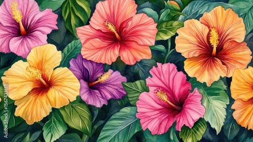 Wallpaper Mural Vibrant hibiscus flowers blooming in tropical garden Torontodigital.ca