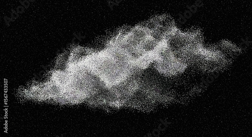 Abstract cloud of particles on black canvas backdrop creating dreamy effect