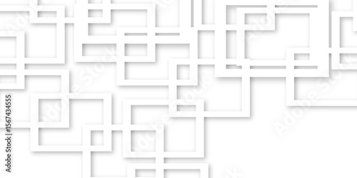 Abstract illustration of randomly arranged gray rectangle frames with soft shadows, Modern banner square geometric shapes creative abstract design. 