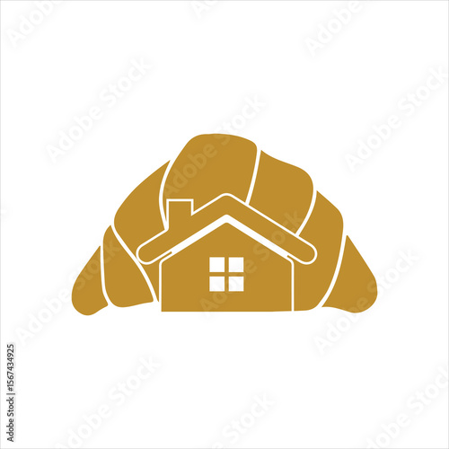 House logo with croissant roof and home icon for cafe or pastry branding