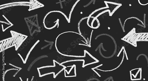 Hand-Drawn Arrows on Black Background, Conveying Direction, Choice, and Decision-Making