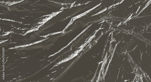 Abstract crumpled plastic wrap texture on dark background vector illustration