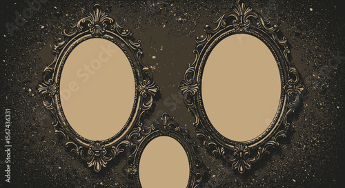 Antique frames on a grunge wall, creating a vintage and decorative composition