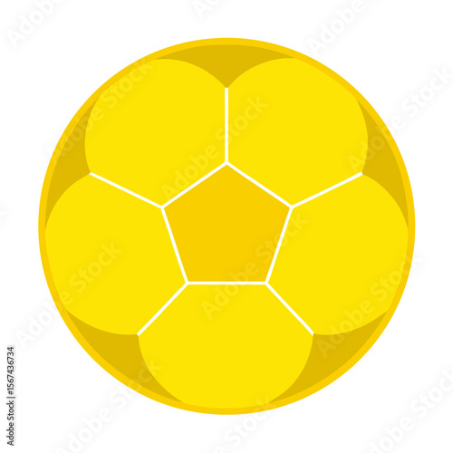 Yellow soccer ball, sports equipment vector icon on white background.