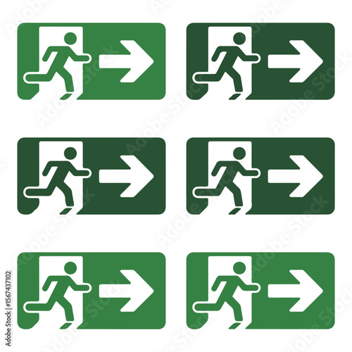 Emergency Exit Sign Icon Set – Flat Green Safety Symbols