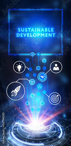 SUSTAINABLE DEVELOPMENT inscription, cloud technology concept. Business, Technology, Internet and network concept. 3d illustration