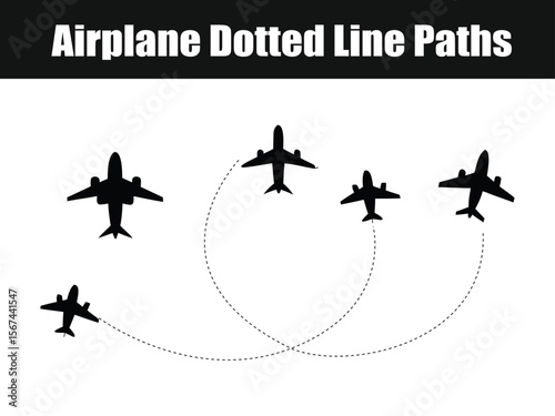 Airplane Dotted Line Paths Vector Illustration