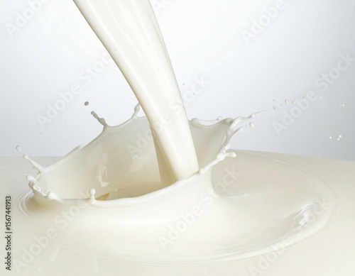Fresh white milk splashing and pouring into a pool of liquid