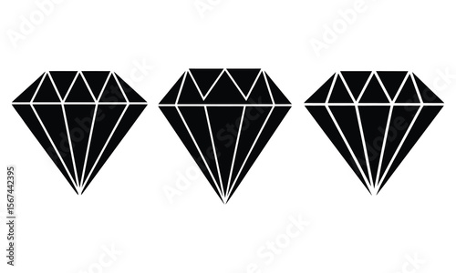 Elegant Black Diamond  silhouette Three Gemstone Vector Designs