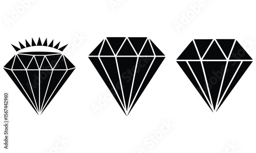 Elegant Diamond silhouette Icons  Three Sparkling Gem Illustration white background
