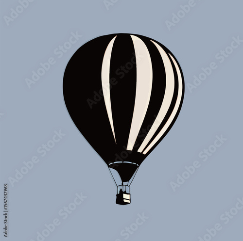 Black and white striped hot air balloon soaring over a pastel background.