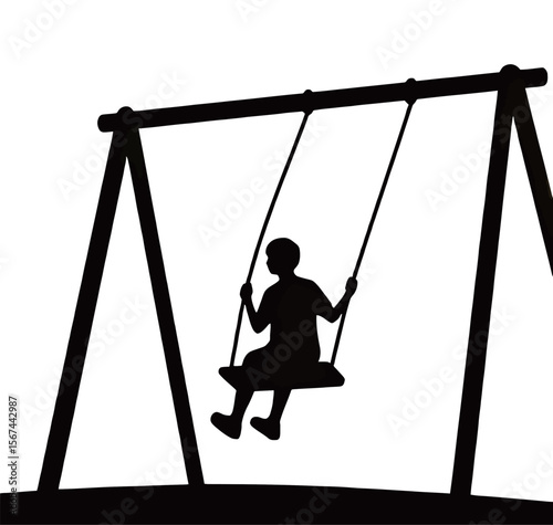 Silhouette of a child enjoying a swing under a bright sky.