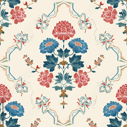 Traditional Korean Lotus and Peony Patterns – Oriental Decorative Floral Seamless Designs