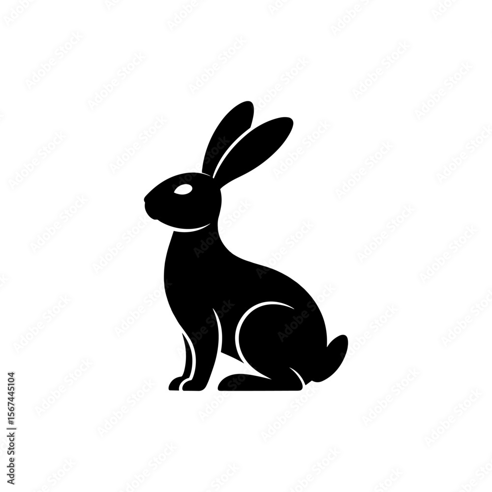 Obraz premium Black Rabbit Silhouette Icon on White Background – Minimal Vector Animal Illustration