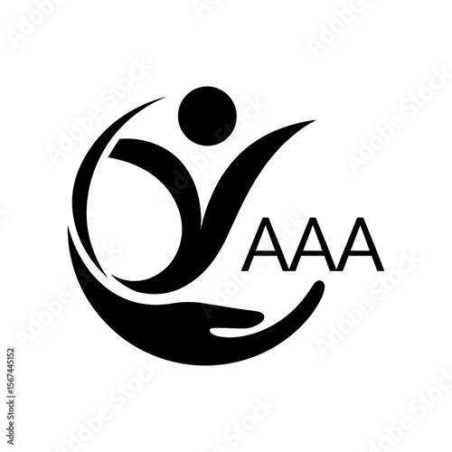 Charity and Support Logo Design with Hand and Human Figure – Community Care Symbol with AAA Text

