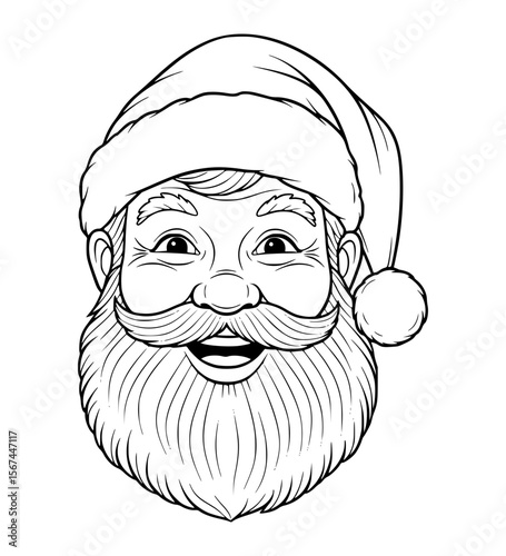 Happy Santa Face Line Art