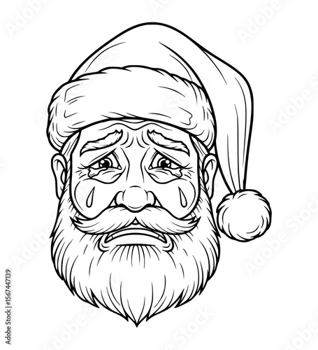 Hurt Santa Face Line Art