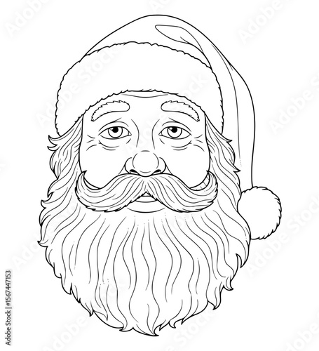 Indifferent Santa Face Line Art