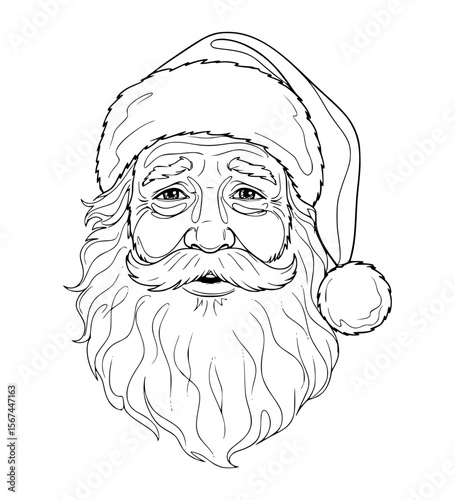 Longing Santa Face Line Art