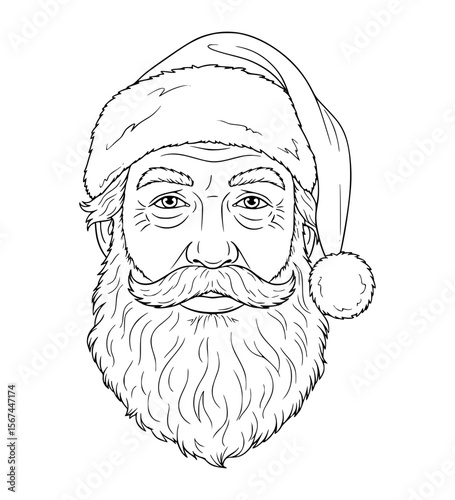 Lonely Santa Face Line Art