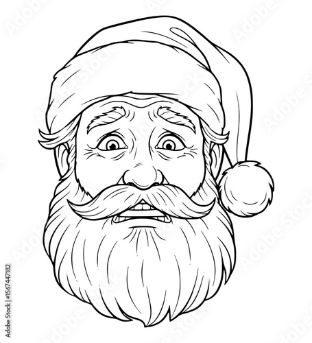 Nervous Santa Face Line Art