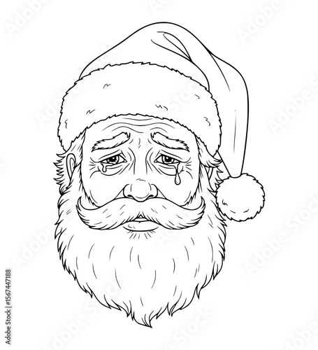 Miserable Santa Face Line Art