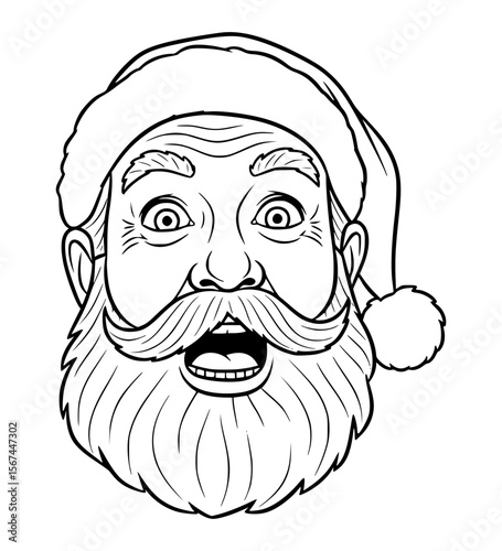 Shocked Santa Face Line Art