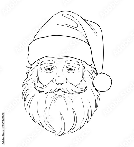 Shy Santa Face Line Art