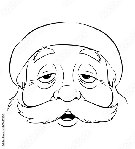 Sleepy Santa Face Line Art