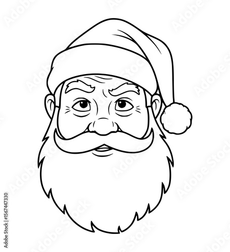 Skeptical Santa Face Line Art