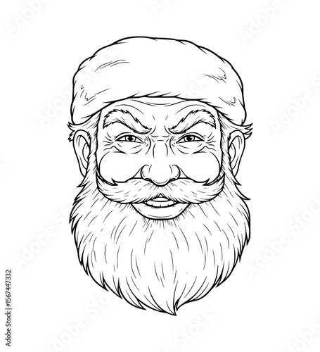 Smug Santa Face Line Art