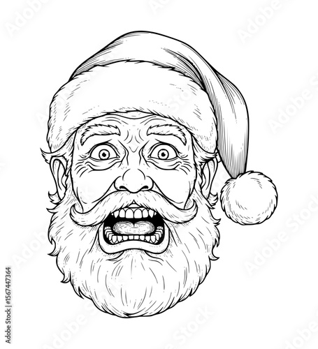 Terrified Santa Face Line Art