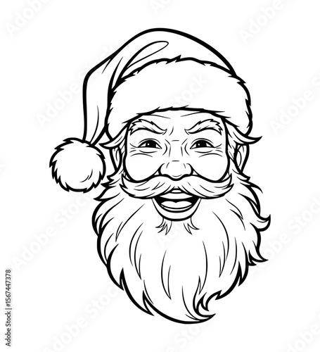 Victorious Santa Face Line Art