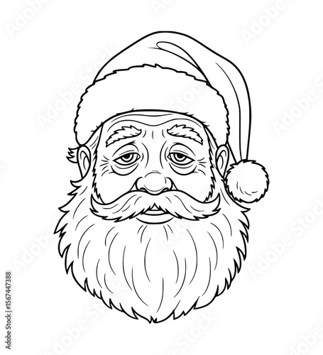 Tired Santa Face Line Art