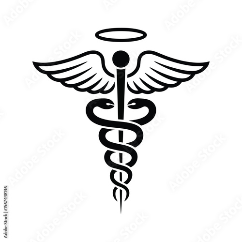 Serpent and Wings Medical Symbol, Healthcare Silhouette Icon