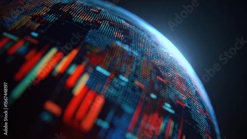 Global economic outlook visualized with digital data and glowing