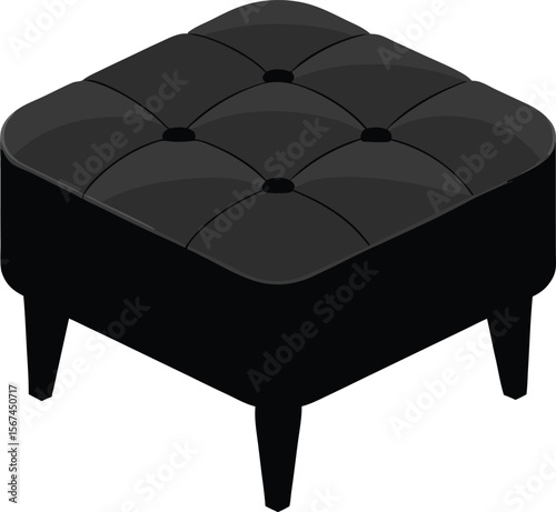 leather button tufted ottoman vector art illustration