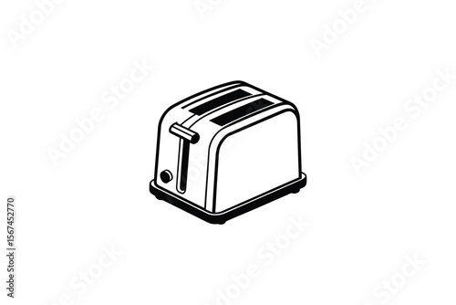 Black and White Line Art Illustration of a Toaster Appliance