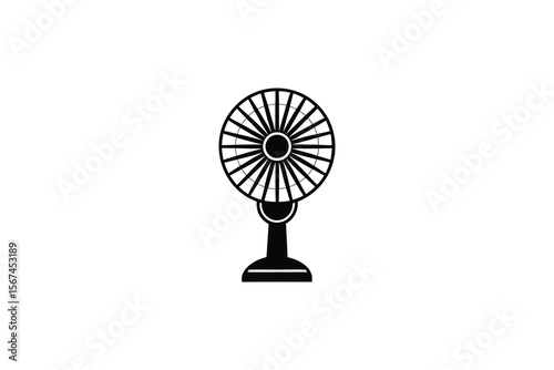 Black and White Illustration of a Table Fan on a White Background