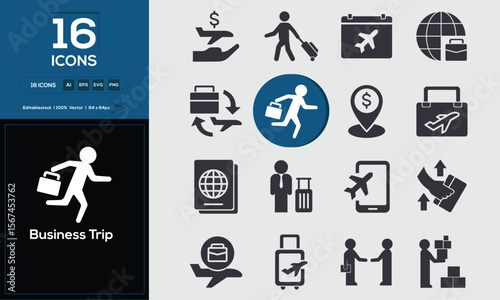 Business Trip Flat Vector Icon Pack – Scalable and Editable Symbols