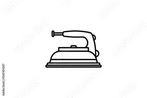 Outline Illustration of a Vintage Iron for Clothing Pressing and Steaming