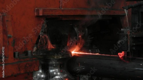 Production of metal pipe at the plant. Metal pipe welding line.